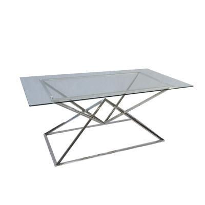 Hot Selling Living Room Dining Room Outdoor Furniture Clear Glass Top Dining Table with Stainless Legs