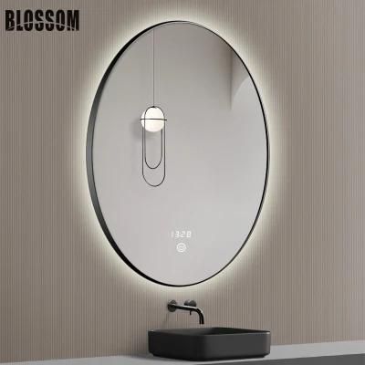 Bath Bathroom Cabinet Oval Shape Black Aluminum Framed Mirror Glass with Backlit Lights