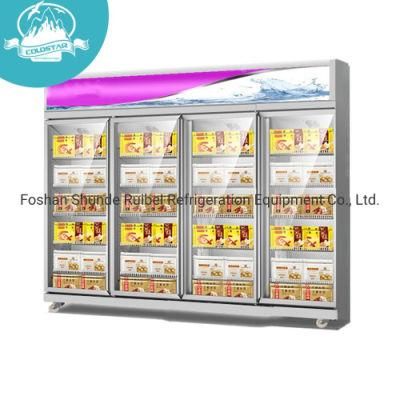 Supermarket Frozen Food 4 Glass Door Industrial Upright Freezer Showcase