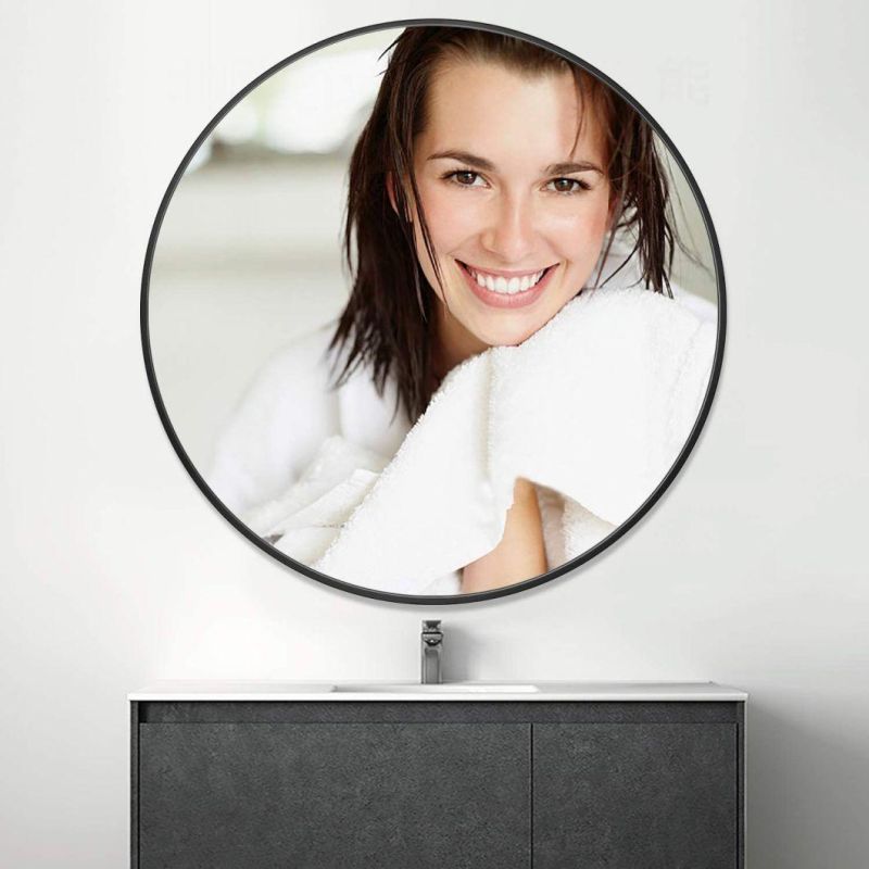 Round Wall Mirror Black Metal Framed Bathroom Mirror Circular Wall Mounted Mirror for Living Room, Bedroom, Vanity Room, Entryway and Hallway