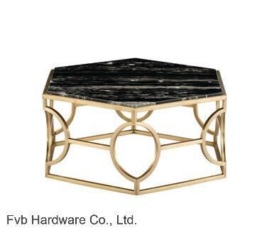 Metal Coffee Table with Stainless Steel Frame and Marble Top
