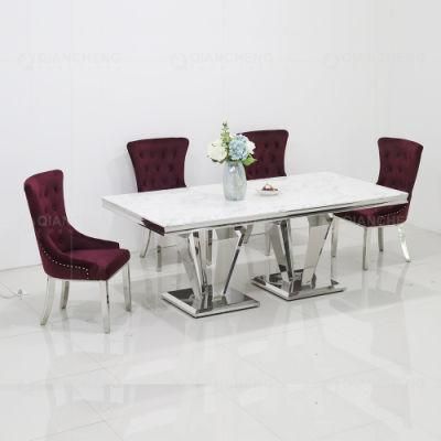 Rectangle Silver Stainless Steel Modern Marble Dining Tables