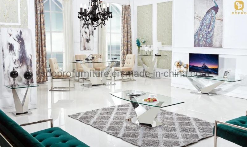 Silver Metal Glass Coffee Table Tea Table Center Table Dining Room Furniture Series-C01