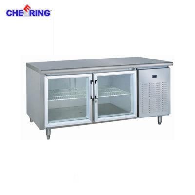 Commercial Glass Door Stainless Steel Kitchen Worktable Chiller