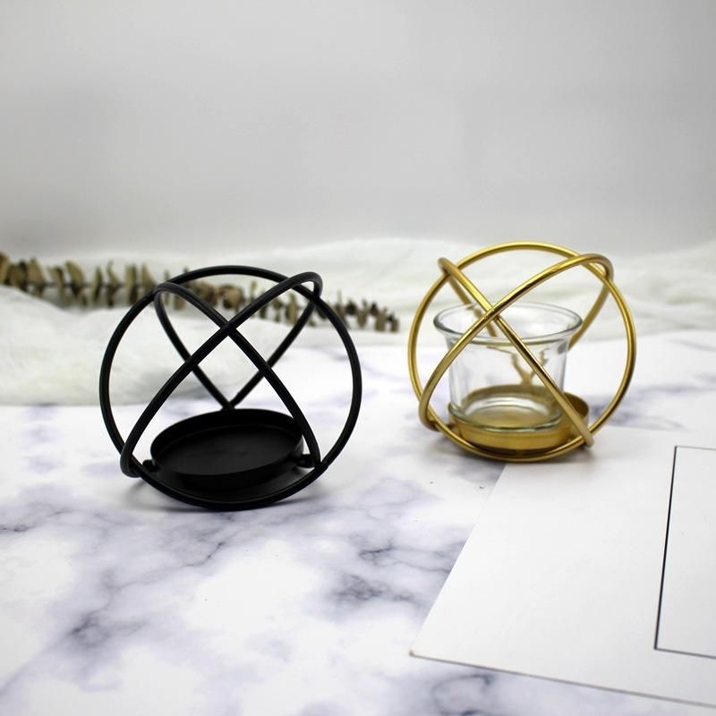 Iron and Glass Orbits Hurricane Candle Holder, Removable Glass Hurricane