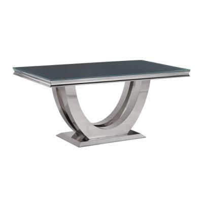 Customized Nordic Modern Family Simple Stainless Steel Glass Dining Table