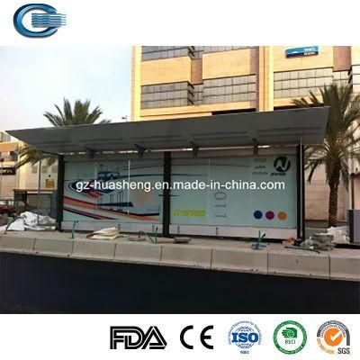 Huasheng Prefabricated Bus Shelter China Bus Stop Shelter Manufacturing Customized Bus Top Station Shelter with Advertising Light Box Signage