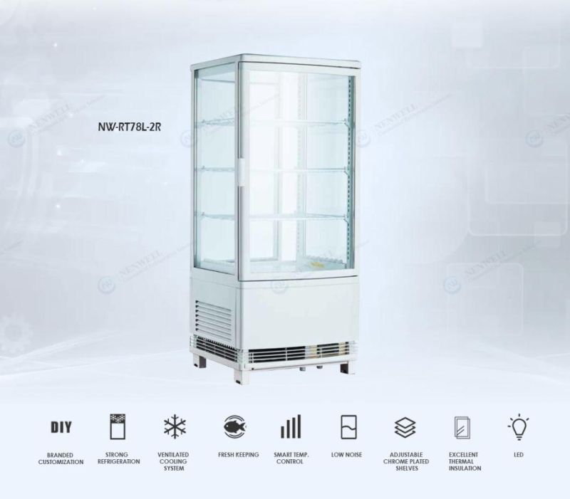 Countertop 4-Sided Glass 86L Energy Drink Refrigerated Display Showcase (NW-RT78L-2R)