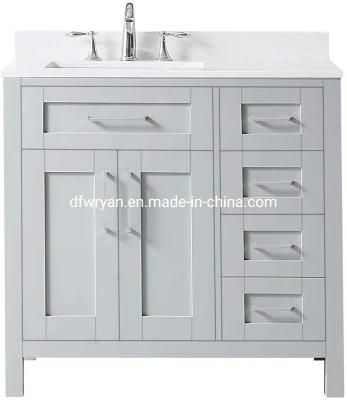 Painting Bathroom Vanity and Sink with Engineered Quartz Countertop Two Doors Bathroom Vanity