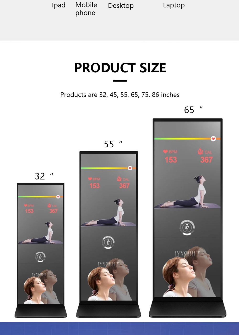 75 Inch Exercise Fitness Body Camera Touch LED Magic Room Screen Interactive Studio Full Glass Beauty Fitting Android Bathroom Mirror