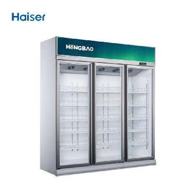 Energy Saving Commercial Use 3 Doors Glass Shelf Air Cooling Showcase Keep Fruit and Flowers Beverage Fresh