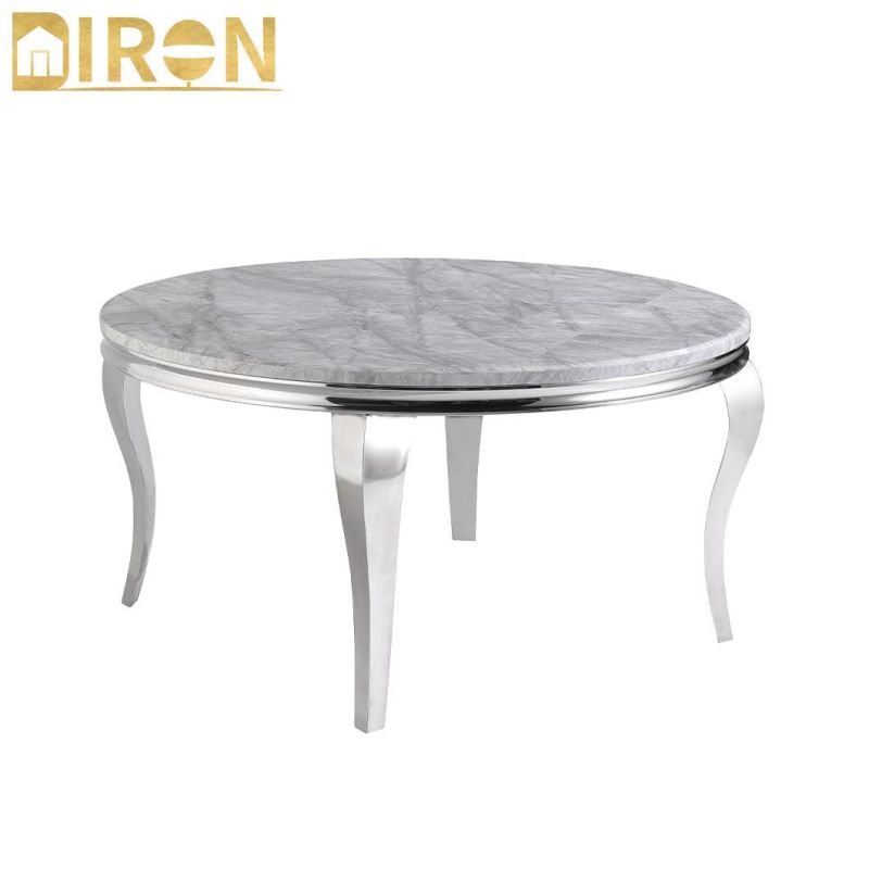 Hot Sale Modern Stainless Steel Home Furniture Round Marble Glass Dining Table