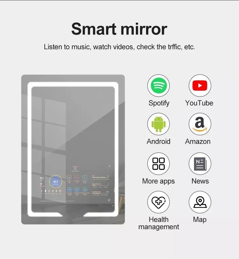 10.1"-98" Smart Mirror Interactive Bathroom Android TV Mirror Intelligent Magic Mirror Glass Touch Screen Mirror for Hotel Smart Home Advertising Display