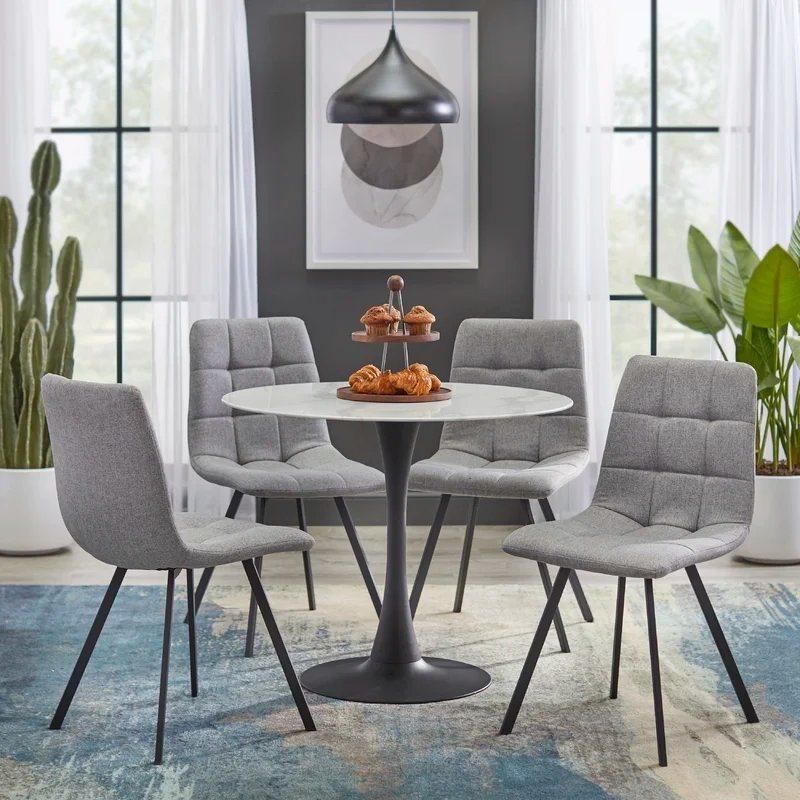 Modern Luxury 4 - 6 Seater Stainless Steel Marble Top Dining Table Set Tempered Glass Dining Table