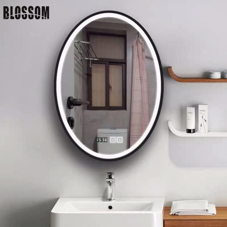 Factory Price Bathroom Illuminated LED Backlit Smart Black Framed Mirror