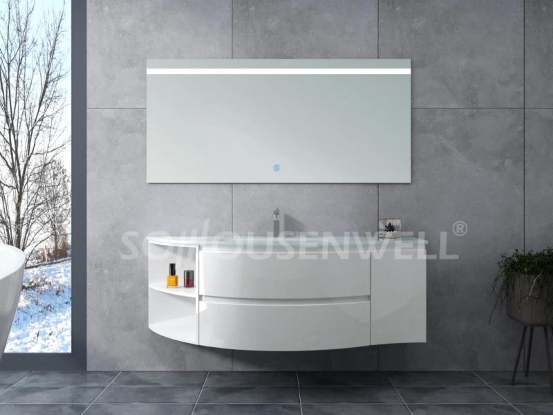 48" Bathroom Vanity Glass Basin Curved Modern Bathroom Cabinet