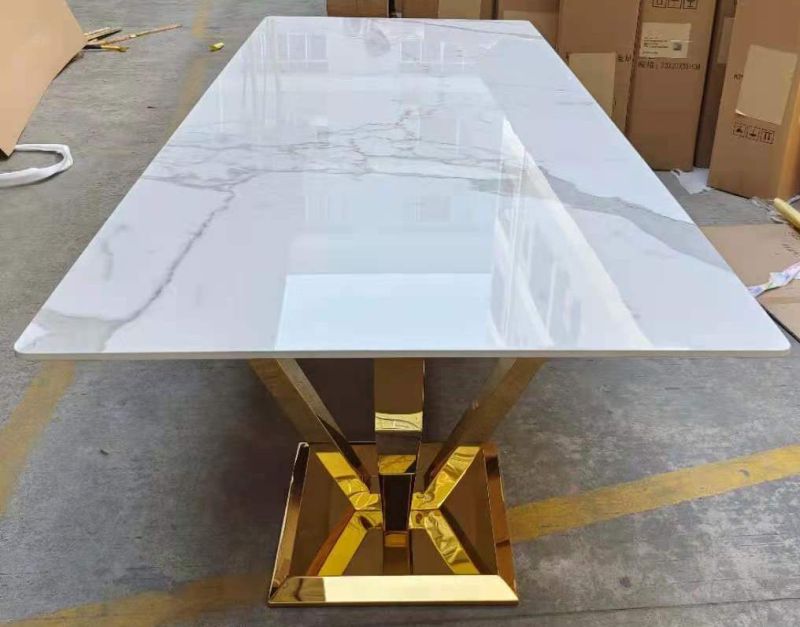 Gold Dining Table with Marble or Sintered Stone Top