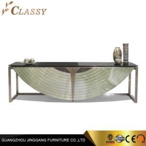 Luxury Europe Design Living Room Metal Based Console Composed Semicircle Marble Table