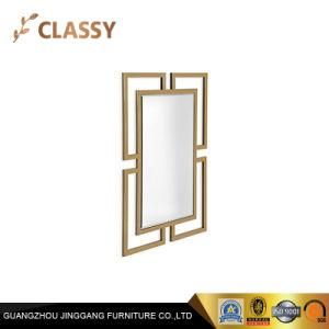 Hotel Lavatory Golden Metal Frame Rectangular Shape Decorative Glass Wall Mirror