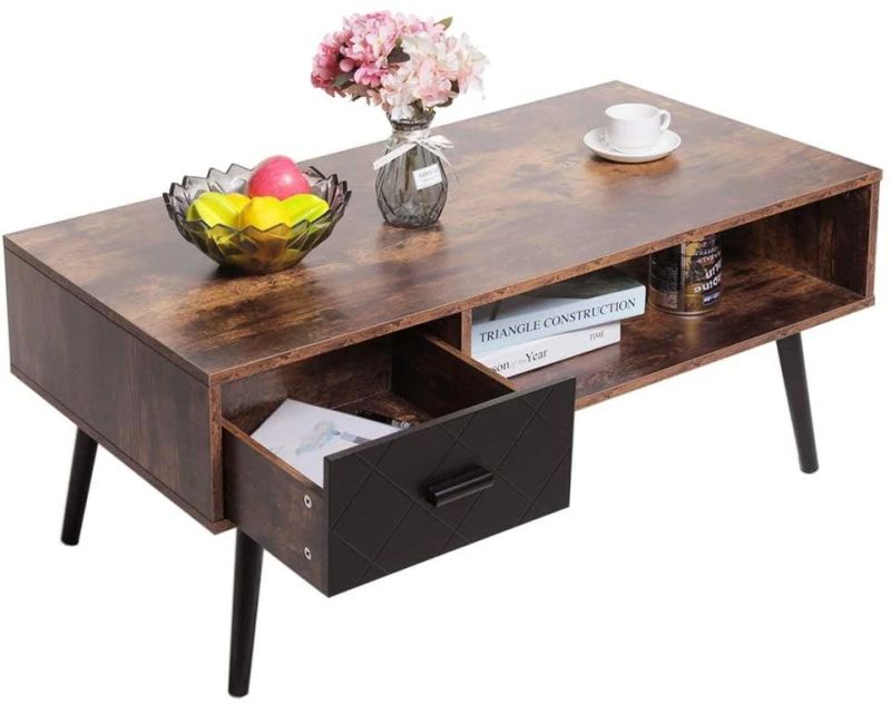 Retro Tea Table Center Table Storage Wooden Modern Coffee Table for Living Room with Drawer