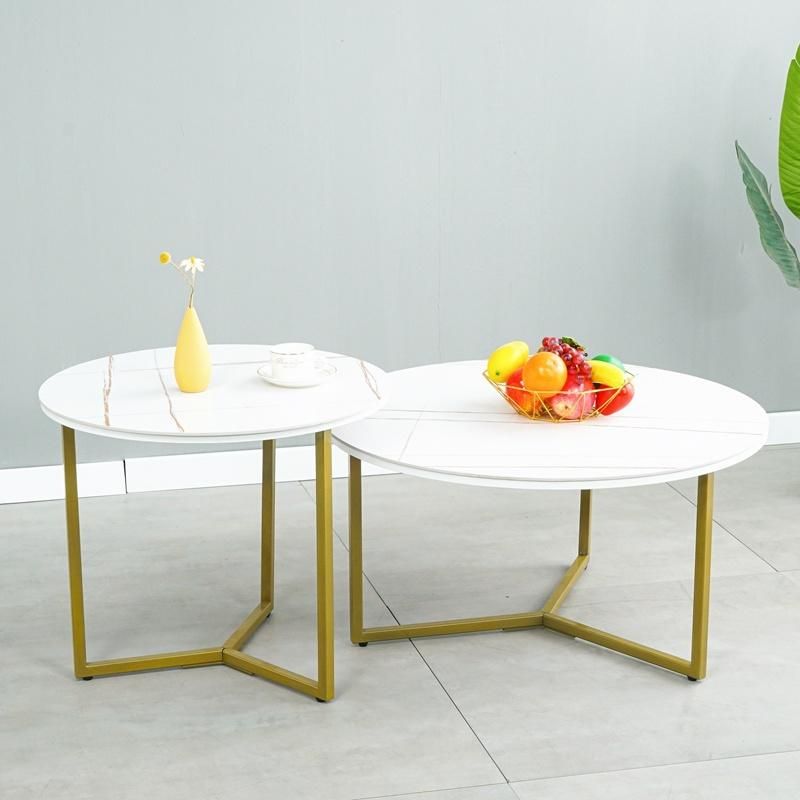 Nordic Light Luxury Modern Simple Golden Metal Legs Creative Center Living Room Furniture Side White Marble Coffee Table