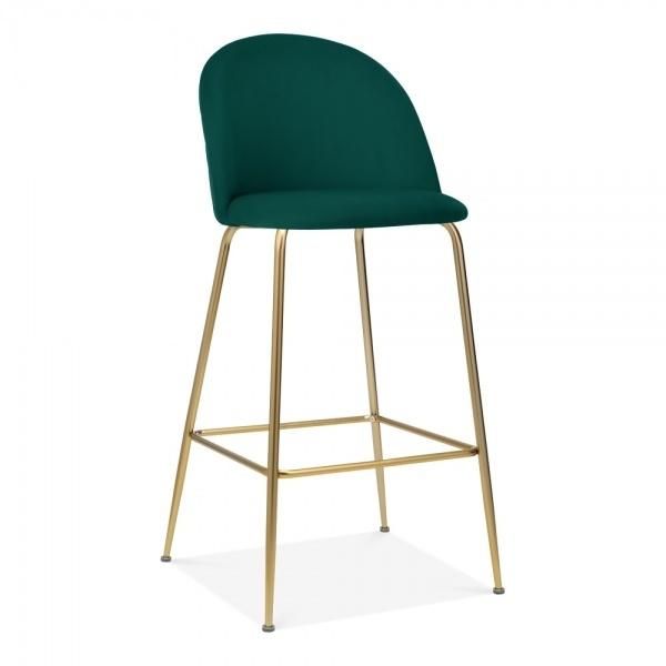 Black Velvet Upholstered Bar Stool Furniture with Backrest Fabric Barstool Chair with Golden Metal Legs