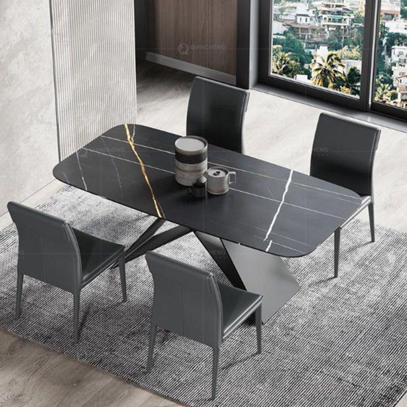 Luxury Steel Black Home Furniture Modern Marble Dining Tables