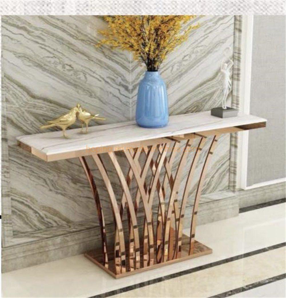 Collection Furniture Brass White Marble Rectangle Side Table Modern Hotel Banqet Table