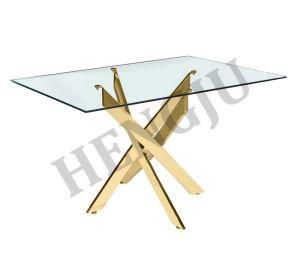 Free Sample Wholesale Modern Design Stainless Steel Dining Table with Glass Top Modern Dining Room