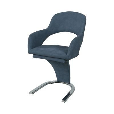 China Wholesale Home Office Hotel Furniture Grey Leather Fabric Dining Chair with Metal Legs