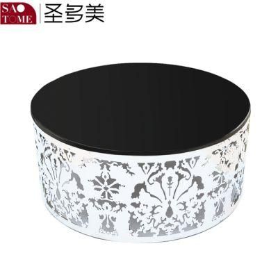 Stainless Steel Lace Round Glass Coffee Table