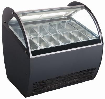 Supermarket Ventilated Cooling Commercial Ice Cream Freezer Glass Top Display Cabinets