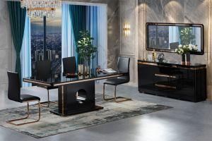 MDF Stainless Steel Dining Room Glass Dining Table Set and Chair Tempered Glass Desk Modern Home Furniture