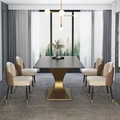 Italian Dining Table Stone Dining Table Glass Top Household Modern Rectangular Dining Table and Chair Combination