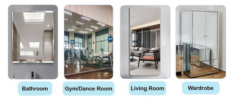 4mm Silver Glass Mirror for Bathroom, Gym/Dance Studio and Living Room, Interior Decoration