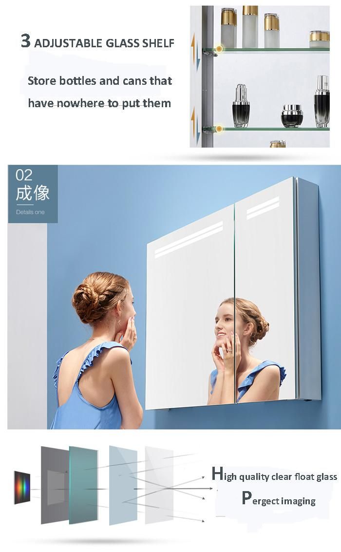 Home Decorative Wall Mounted 600X800mm Double Door Bathroom LED Cabinet Illuminated Medicine Cabinet with Socket