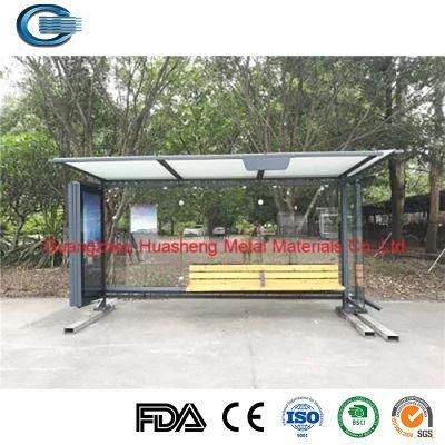 Huasheng Modern Bus Shelter China Bus Stop Glass Shelter Manufacturers Outdoor Street Furniture Bus Stop Shelter with Advertising Light Box