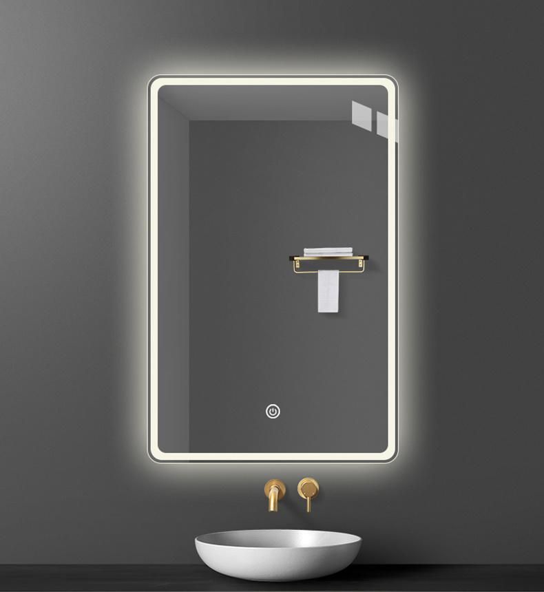 Kamali Custom Simple Design Hotel Rectangular Luxury Illuminated Defog Glass Backlit Bathroom Touch Smart LED Mirror