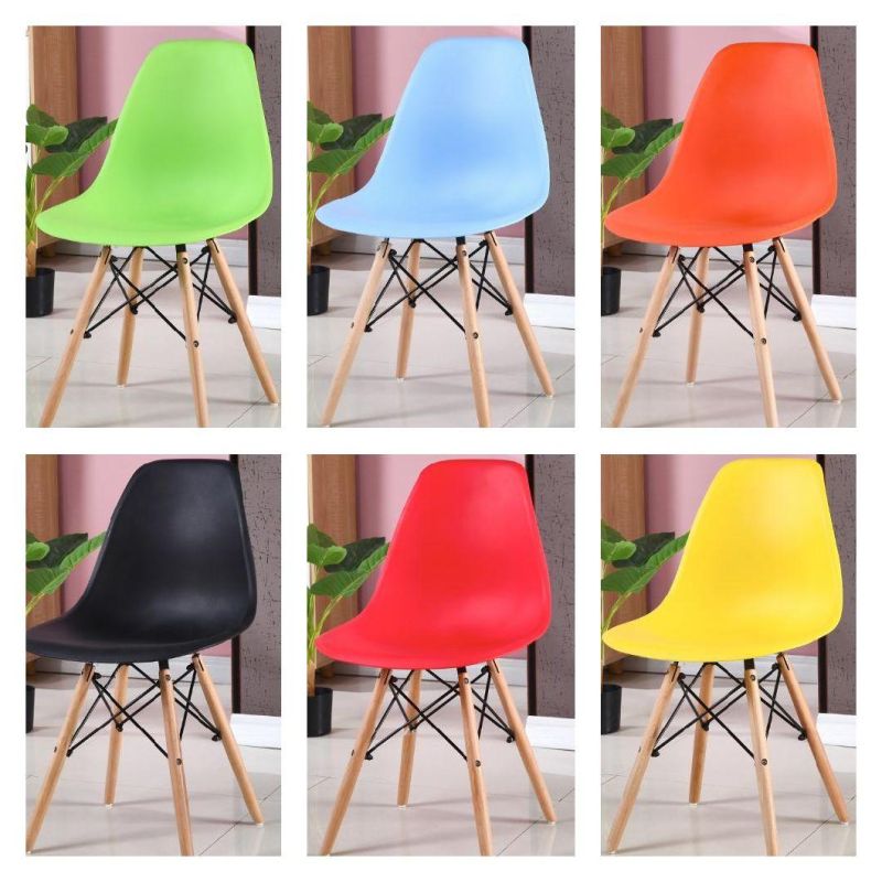 Home Restaurant Dining Room Furniture Kitchen Plastic PP Seat Leisure Dining Chairs with Wood Legs