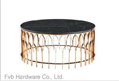 Round Stainless Steel Coffee Table with Nature Marble Top