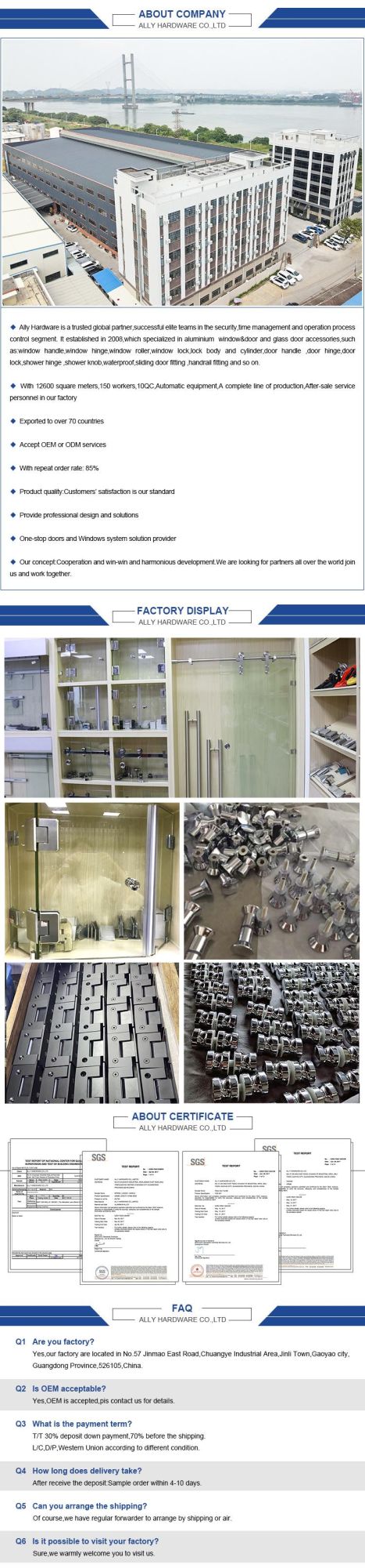 Zinc Products Jinli Town Adjustable Frameless Glass Shower Hinges