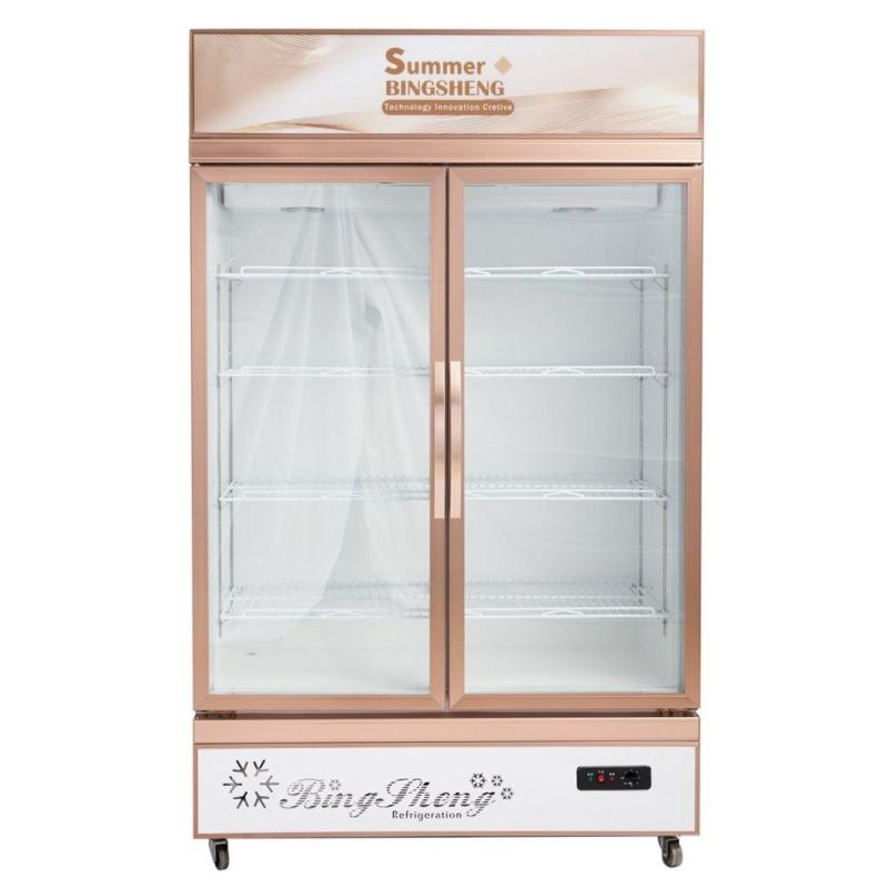 600L Commercial Double Glass Door Upright Beverage Beer Showcase (LC-1000)