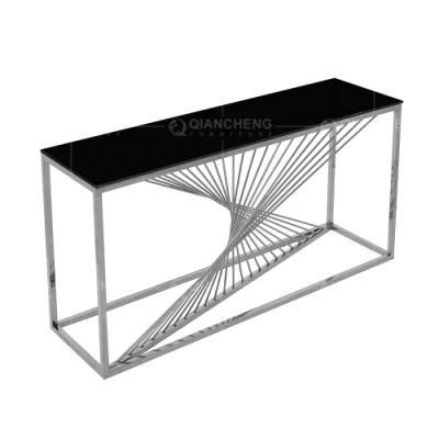 Hotel Corridor Black Tempered Glass Couch Console Table