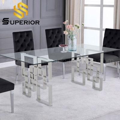 Stainless Steel Metal Dining Table with Chair 8 Seater Combination