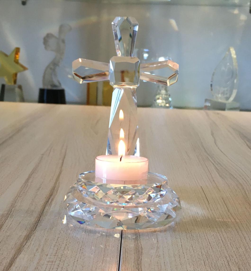 Cutom Photo 3D Engraved Crystal Glass Cube Tealight Christian Candle Holder