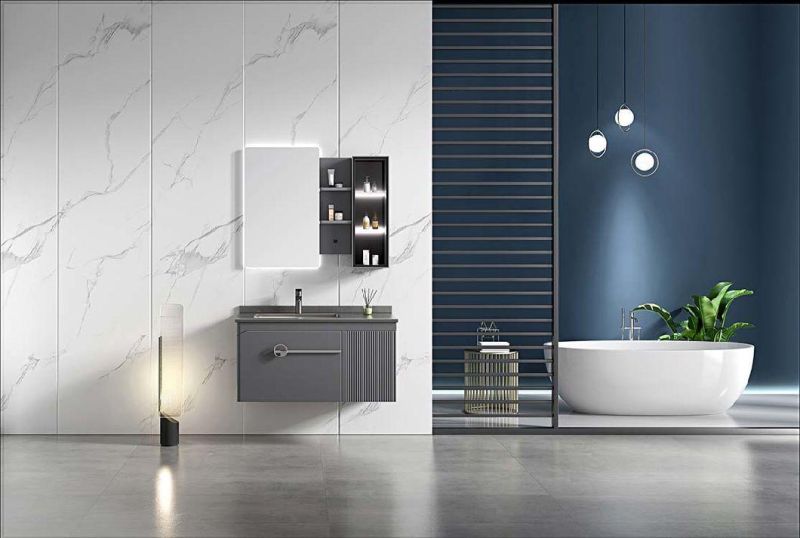 High Quality Floor Mounted Bathroom Cabinet with Ceramic Sink and LED Mirror