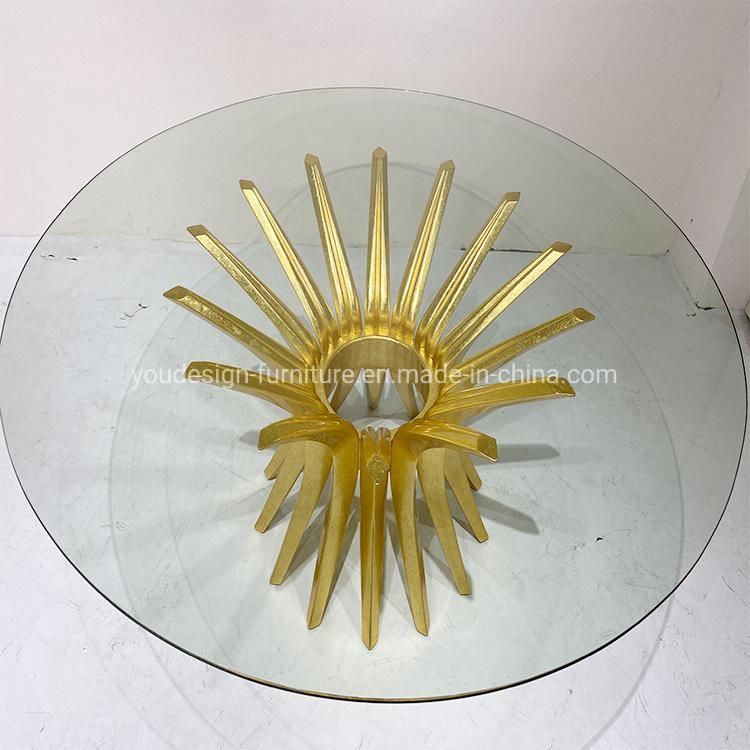 Luxury Glass Top Round Modern Hotel Dining Table Dining Room Furniture Outdoor Dining Table with Gold Legs