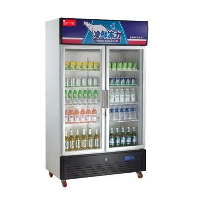 Vertical Double Glass Door Soft Drink Beverage Display Upright Refrigerator Cooler Showcase