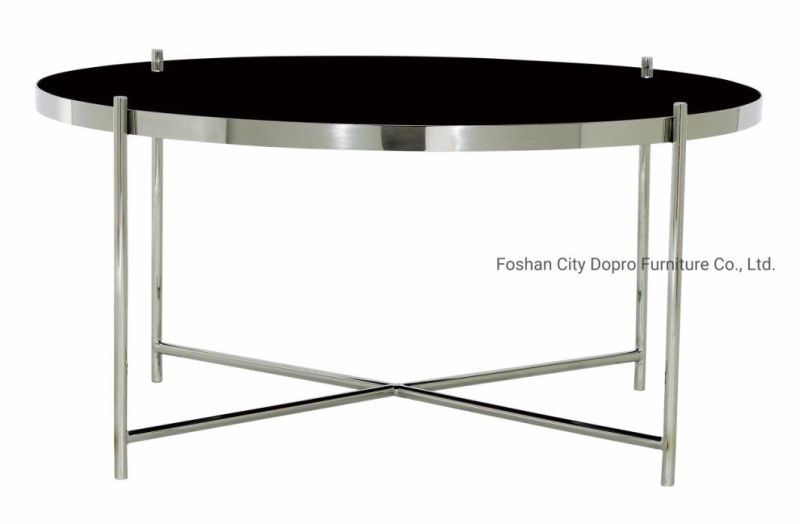 2 for One Set Black Glass Top Stainless Steel Manufacturer Coffee Table