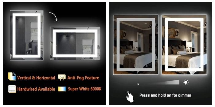 Modern Smart Frameless Fog Free Mirror LED Lighted Mirror Bathroom Backlit LED Mirror